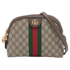 Gucci GG Supreme Ophidia Leather Shoulder Bag Beige