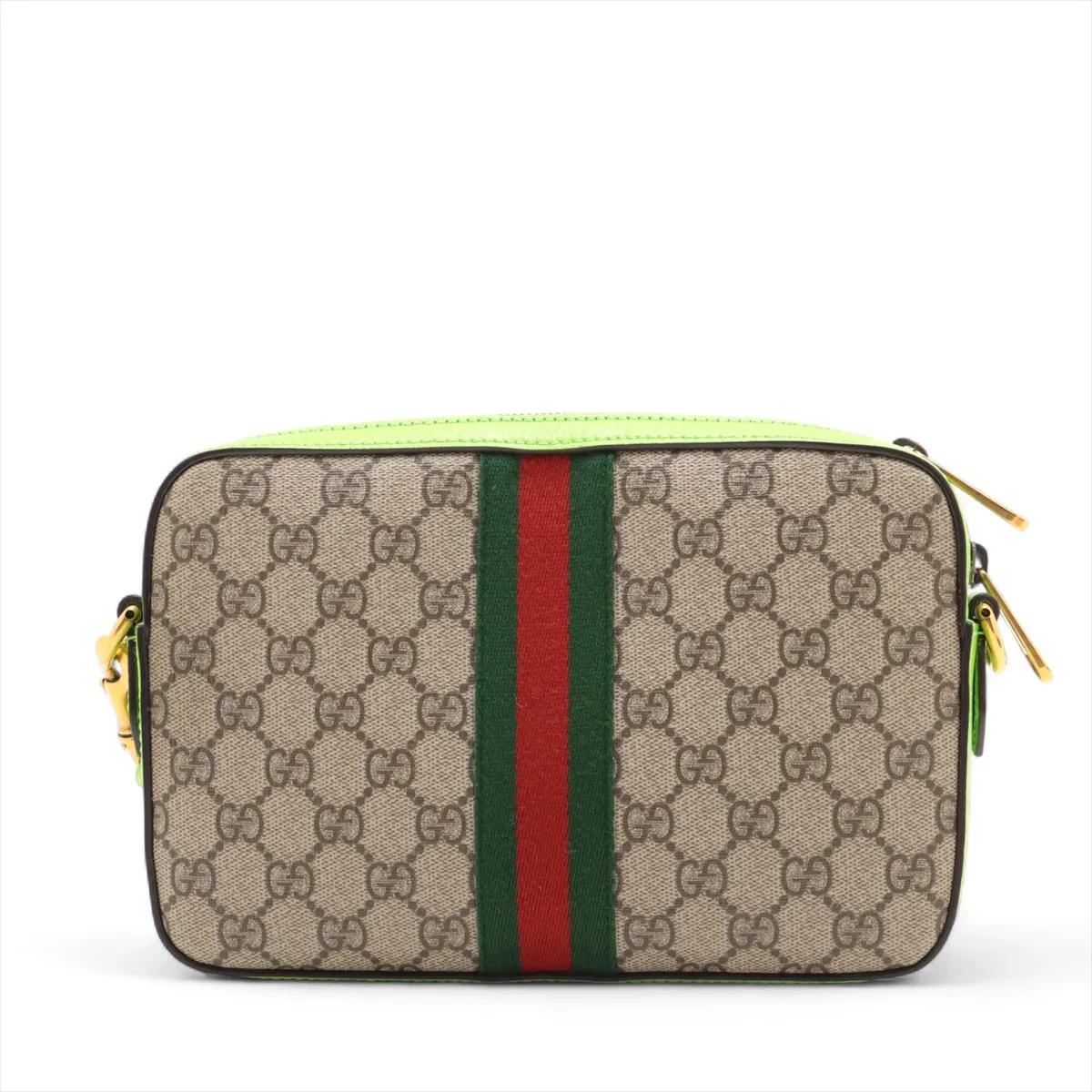Marrone Gucci GG Supreme Ophidia - Borsa a tracolla in pelle Beige x Verde Neon in vendita