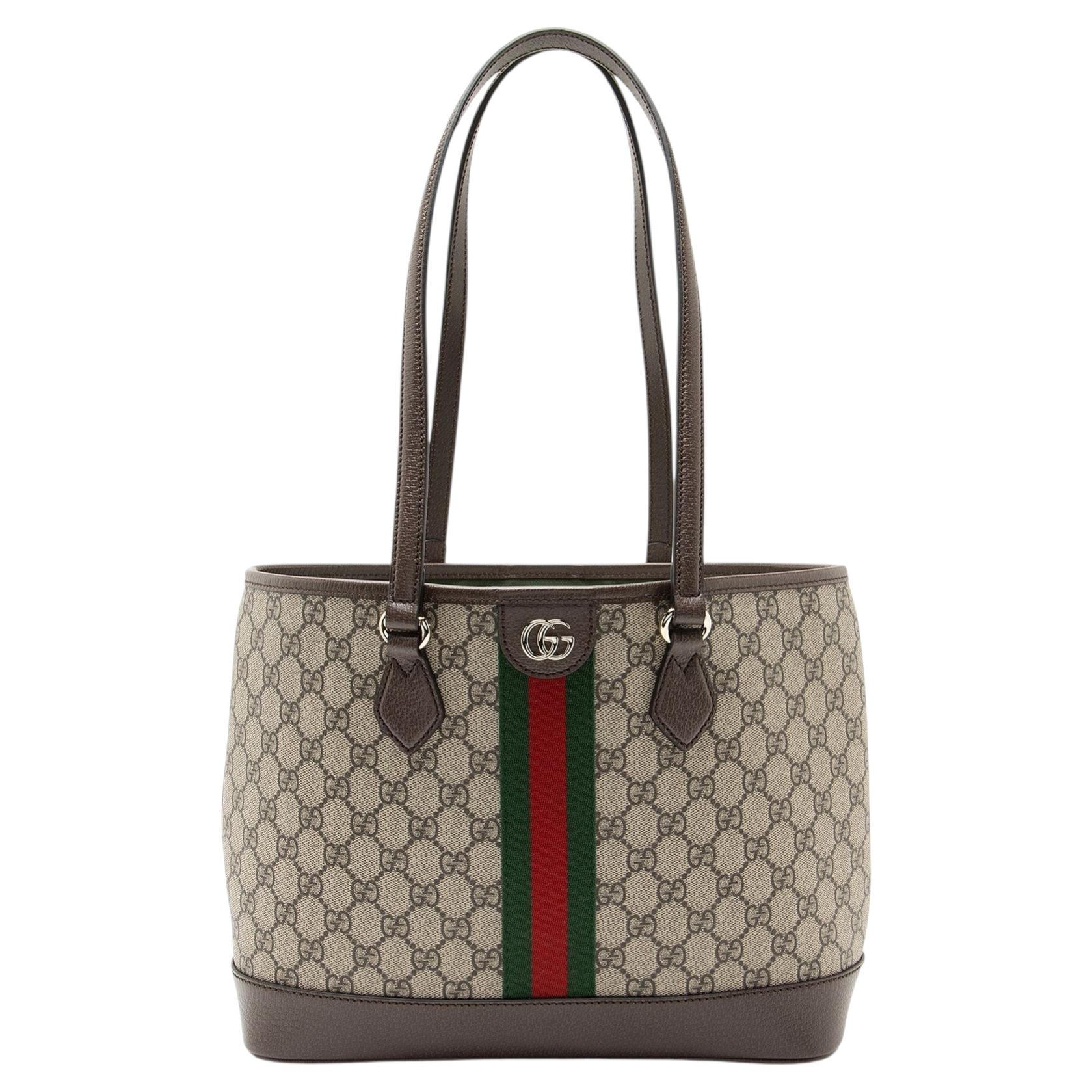 Pre-owned Gucci Gg Supreme Ophidia Medium Tote In Gray