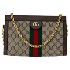 GUCCI GG Supreme Ophidia Small Monogram Web Brown Shoulder Clutch Bag