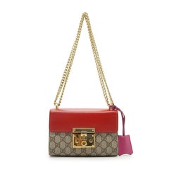 Gucci GG Supreme Padlock Small Chain Shoulder Bag Red Fuchsia