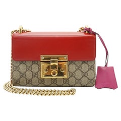 Gucci GG Supreme Padlock Small Chain Shoulder Bag Red Fuchsia