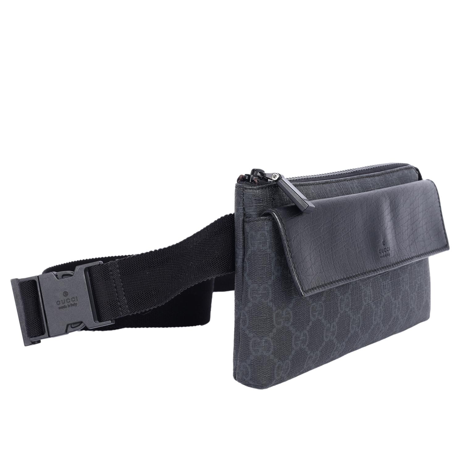 Gucci GG Supreme Pocket Waist Pouch Black In Good Condition In Salt Lake Cty, UT