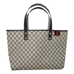 GUCCI GG Supreme Sherry Tote Bag PVC Leather Navy Blue 