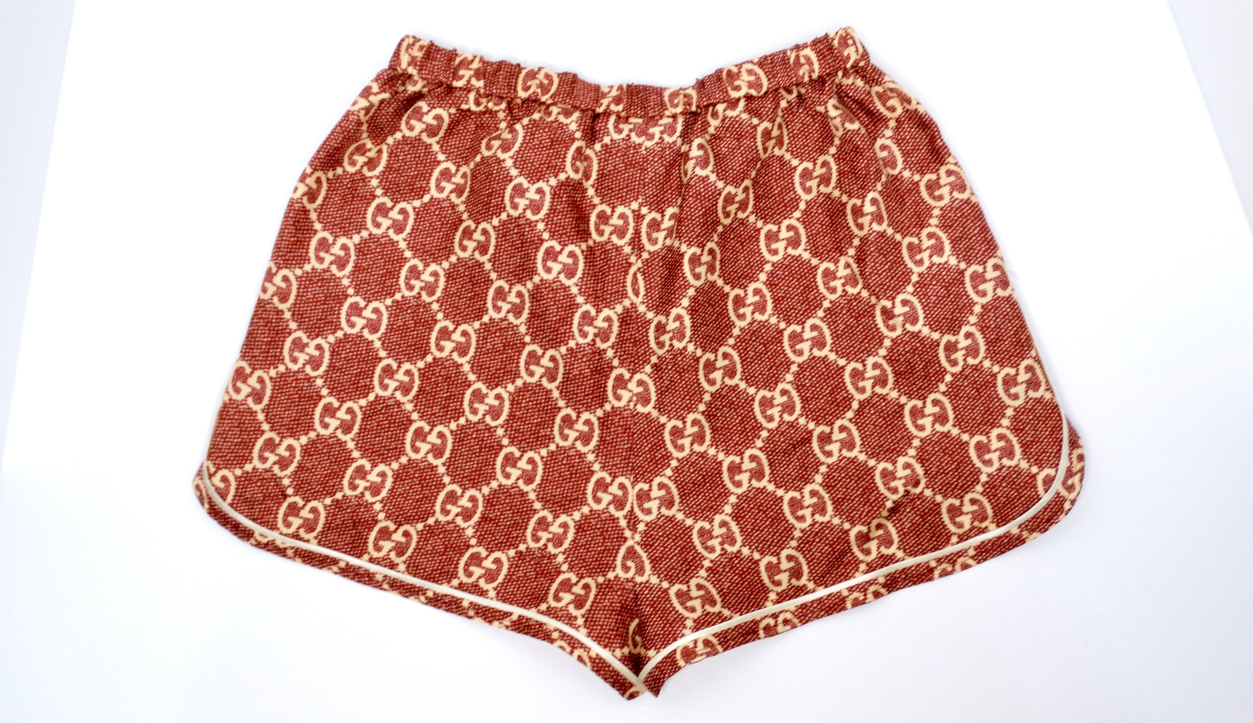 Women's Gucci GG Supreme Silk Burgundy Track Shorts