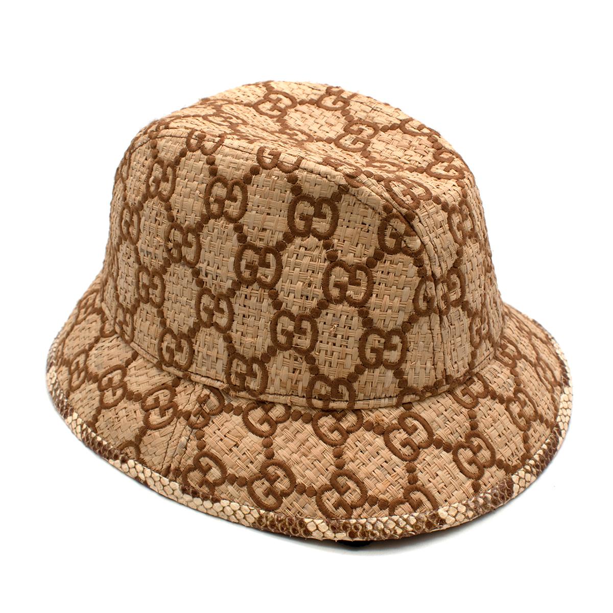 Gucci GG Supreme Schlangenhaut getrimmt Raffia Fedora - Größe L für Damen oder Herren im Angebot