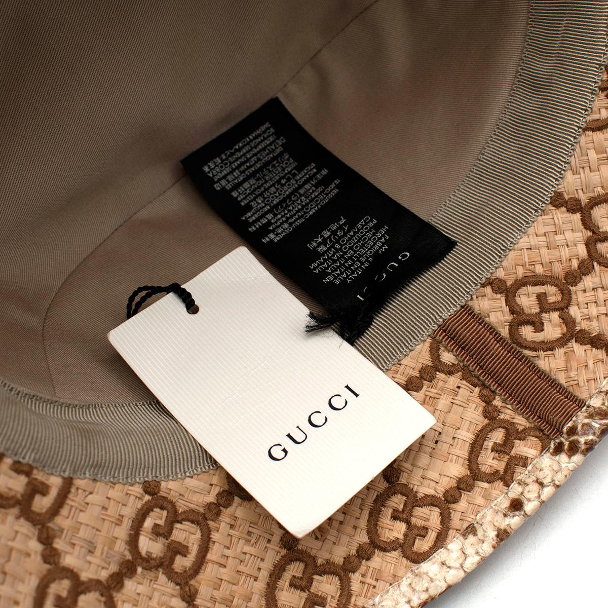 Gucci GG Supreme Schlangenhaut getrimmt Raffia Fedora - Größe L im Angebot 1