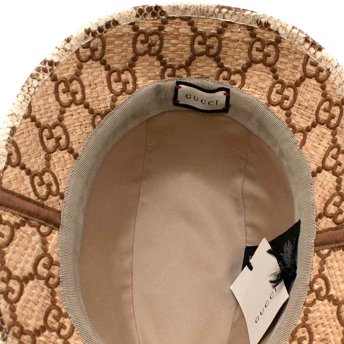 Gucci GG Supreme Schlangenhaut getrimmt Raffia Fedora - Größe L im Angebot 3