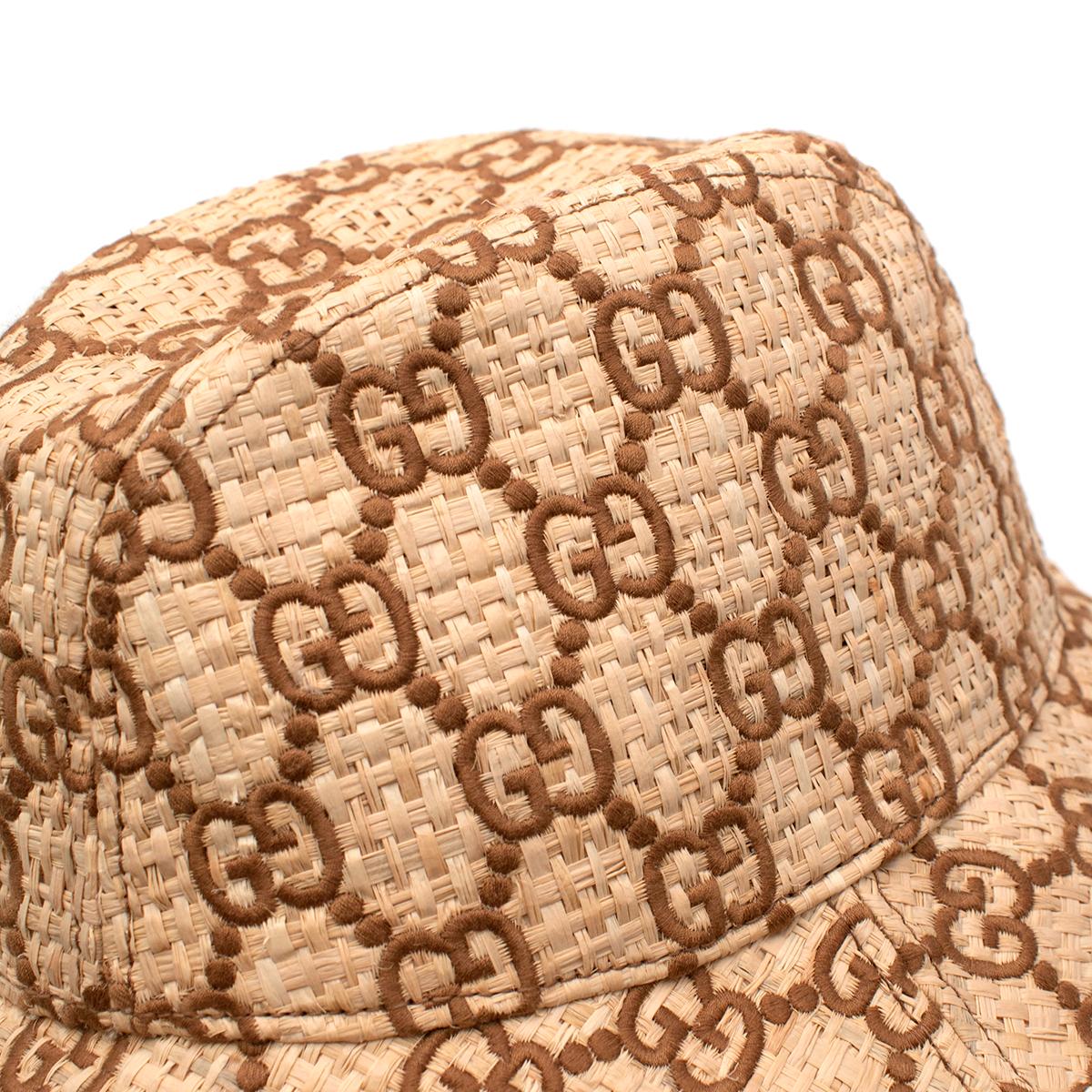 Gucci GG Supreme Schlangenhaut getrimmt Raffia Fedora - Größe L im Angebot 4