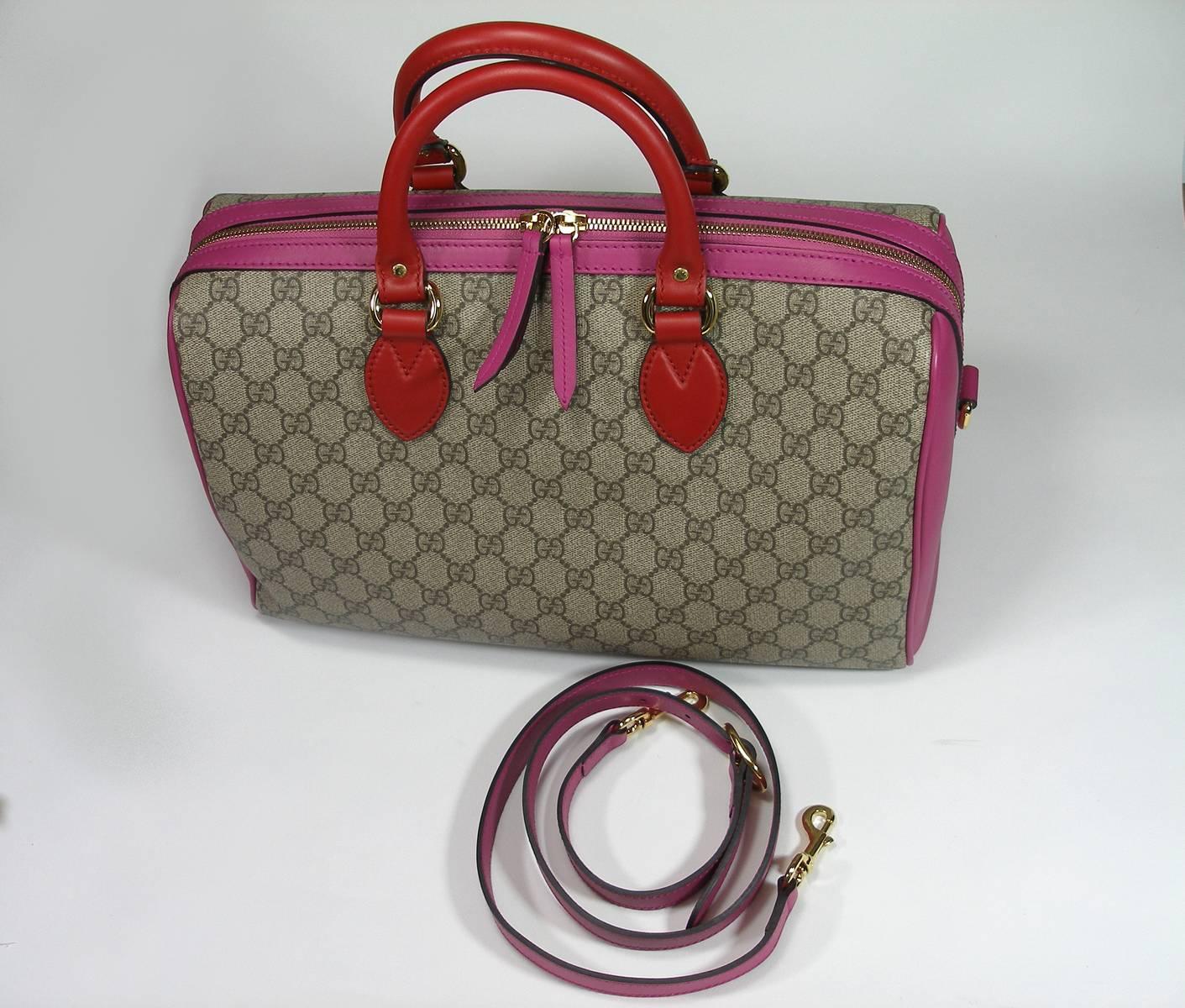 Gucci GG Supreme Top Handle Medium Boston Bag Multicolour Beige-pink-red For Sale 2
