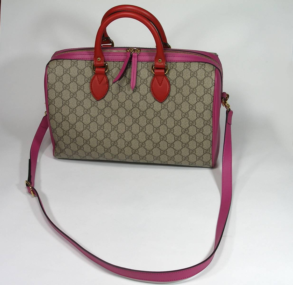 Gucci GG Supreme Top Handle Medium Boston Bag Multicolour Beige-pink-red For Sale 3