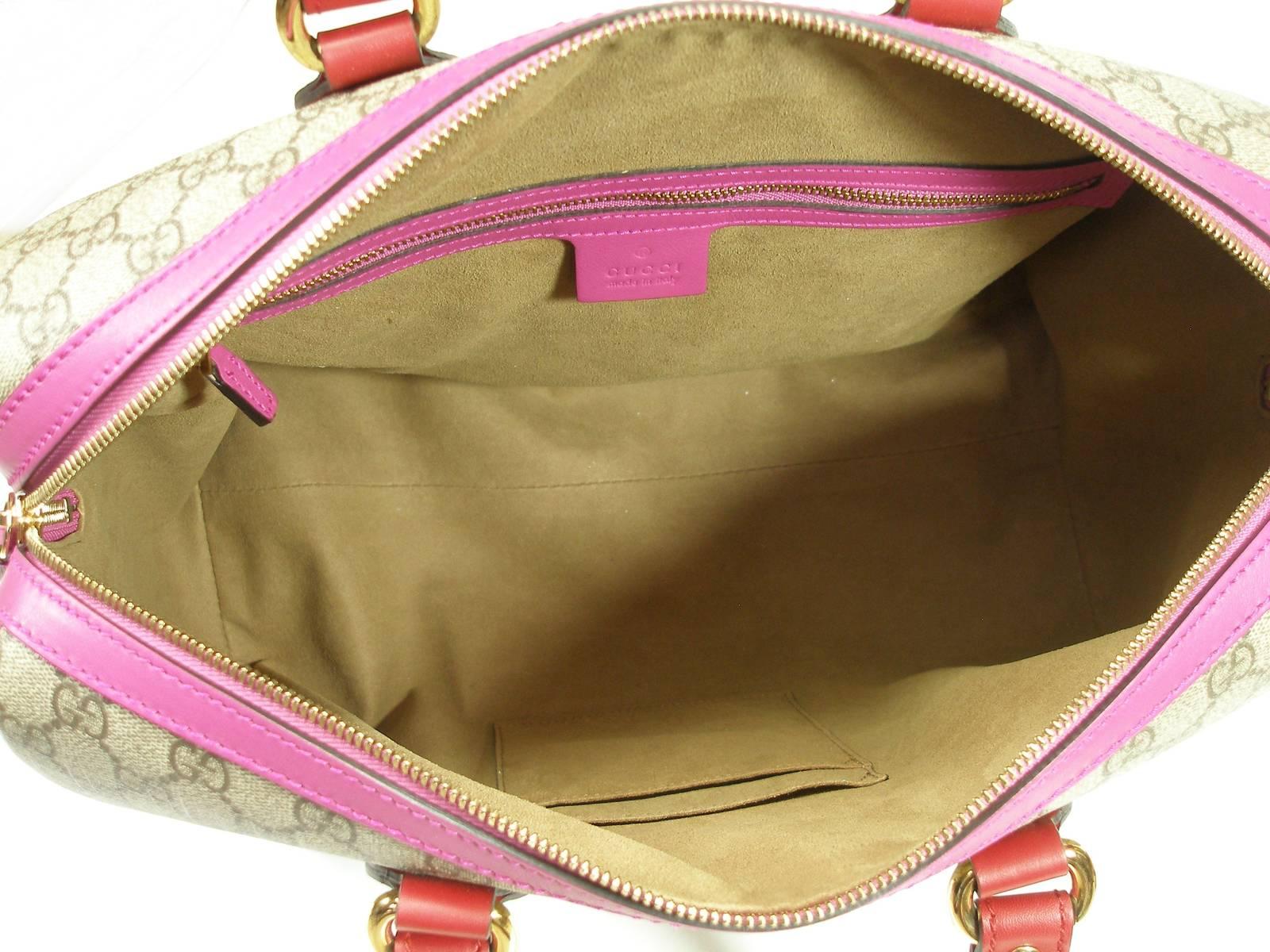 Women's Gucci GG Supreme Top Handle Medium Boston Bag Multicolour Beige-pink-red For Sale