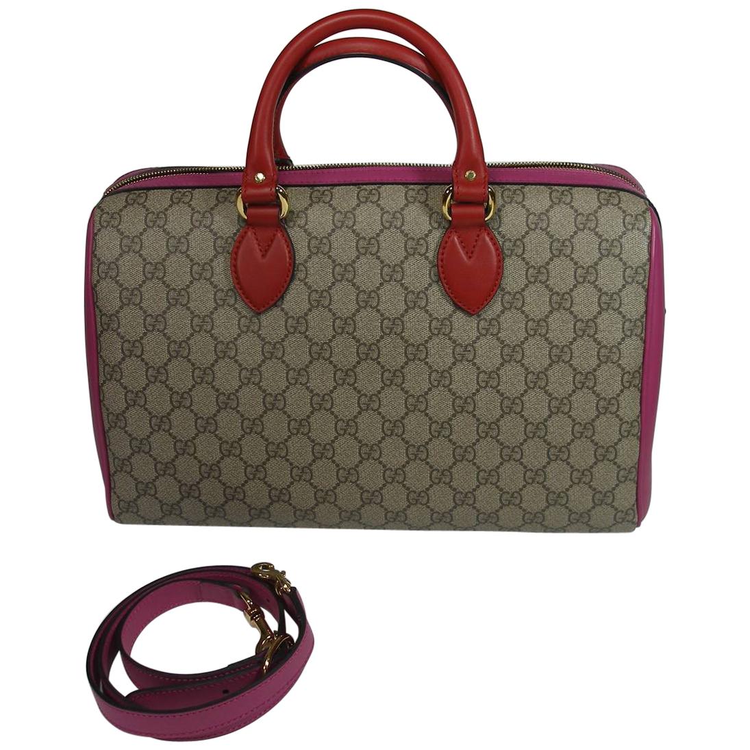 Gucci GG Supreme Top Handle Medium Boston Bag Multicolour Beige-pink-red For Sale