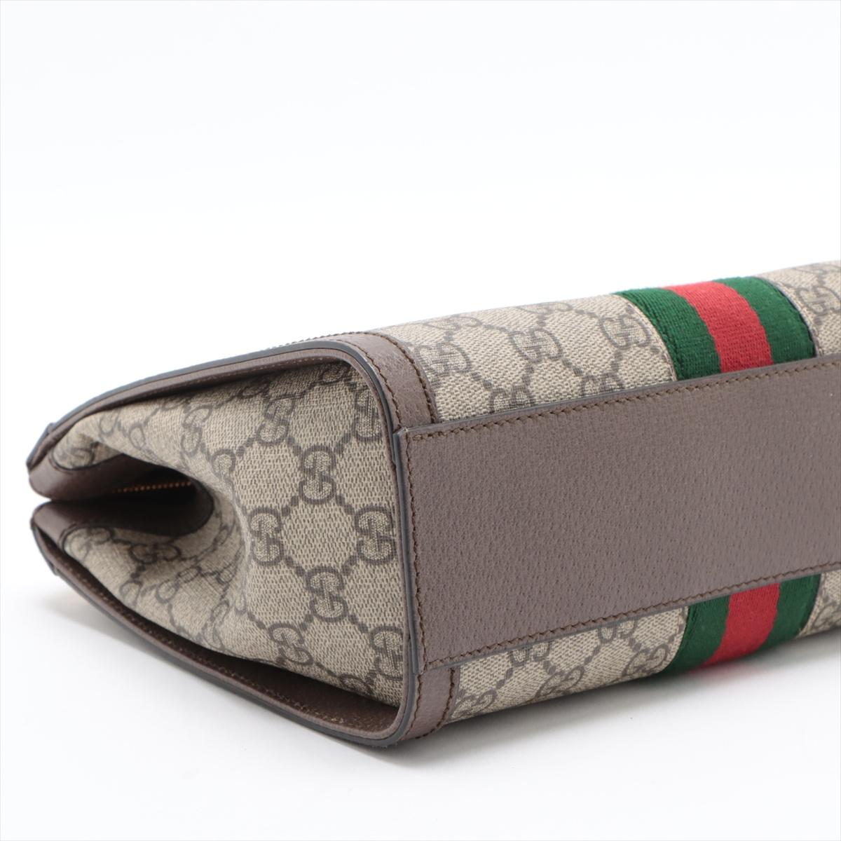 Gucci GG Supreme Web Leather Two-Way Shoulder Bag Ebony x Brown In Good Condition In Humacao, PR