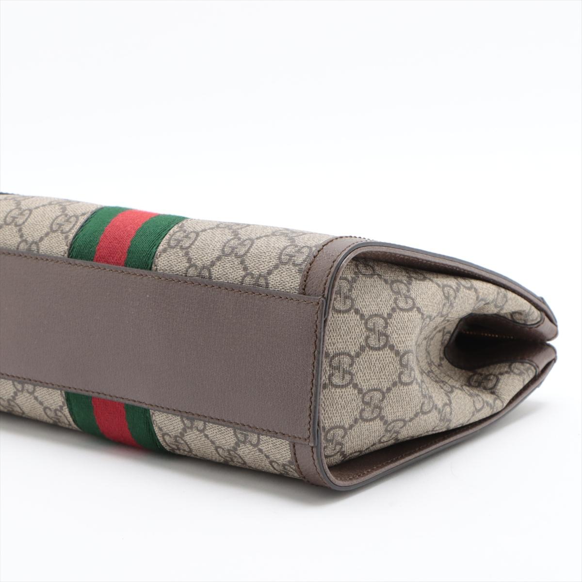 Women's Gucci GG Supreme Web Leather Two-Way Shoulder Bag Ebony x Brown