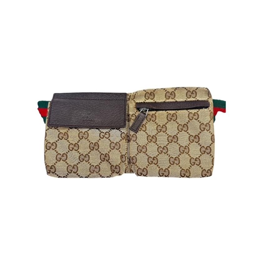Gucci GG Supreme Web Strap Beige Marsupio a doppia tasca In condizioni buone in vendita a Scottsdale, AZ