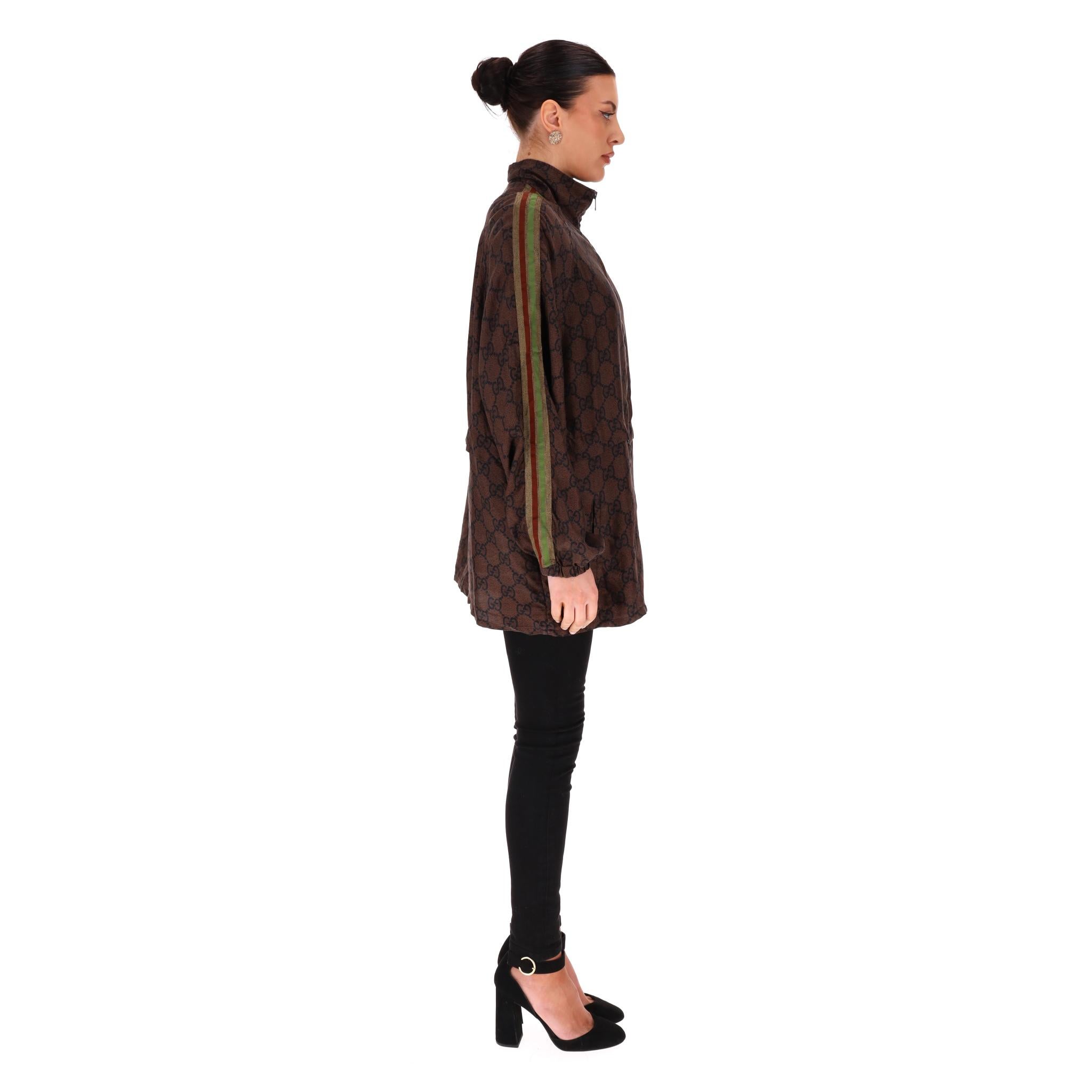 Black Gucci GG Supreme Web Stripe Silk-Twill Jacket For Sale