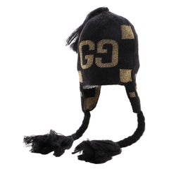 Vintage Gucci GG Tassel Beanie Knit Wool Black