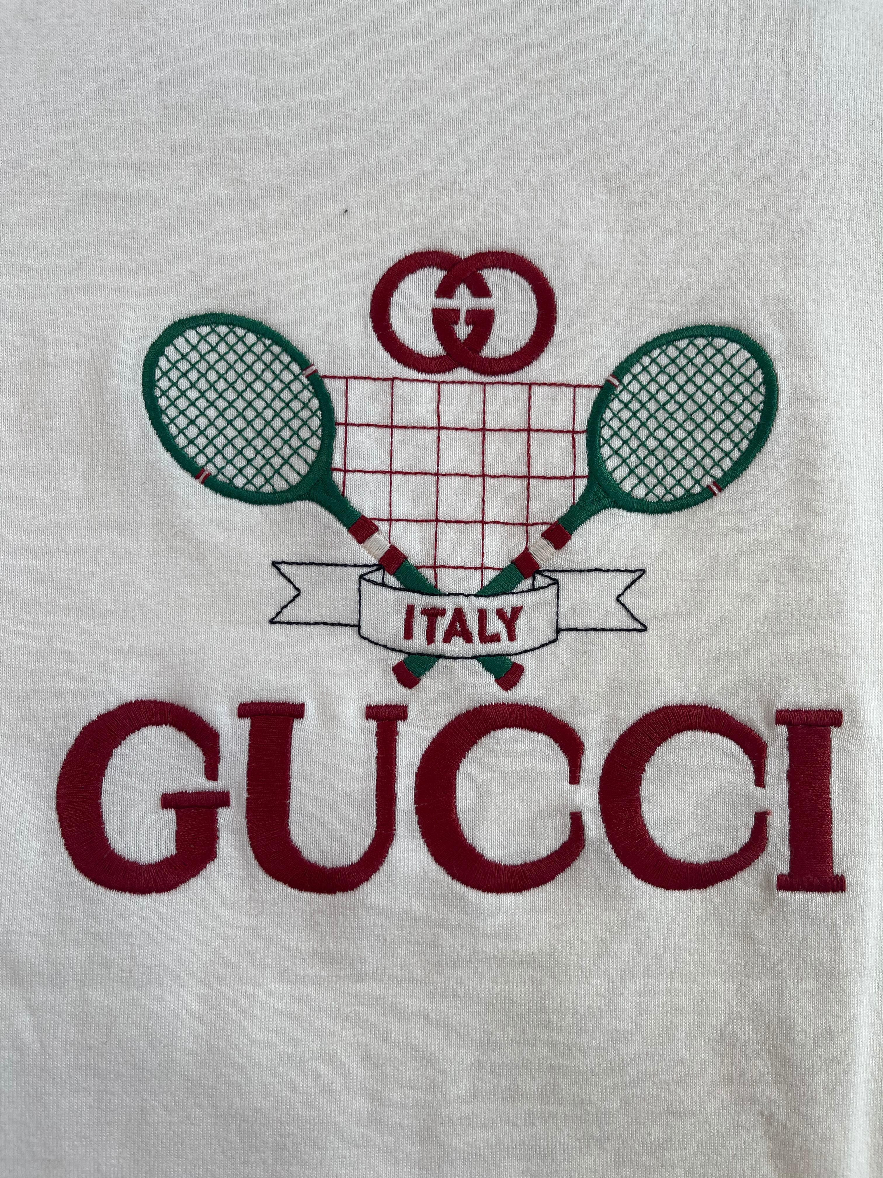  Gucci GG Tennis Cream Cotton Logo T-Shirt - Medium (548334) In New Condition In Montreal, Quebec