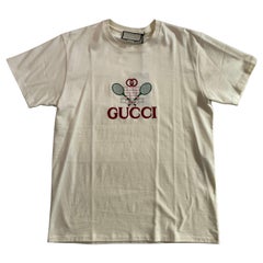  Gucci GG Tennis Cream Cotton Logo T-Shirt - Medium (548334)