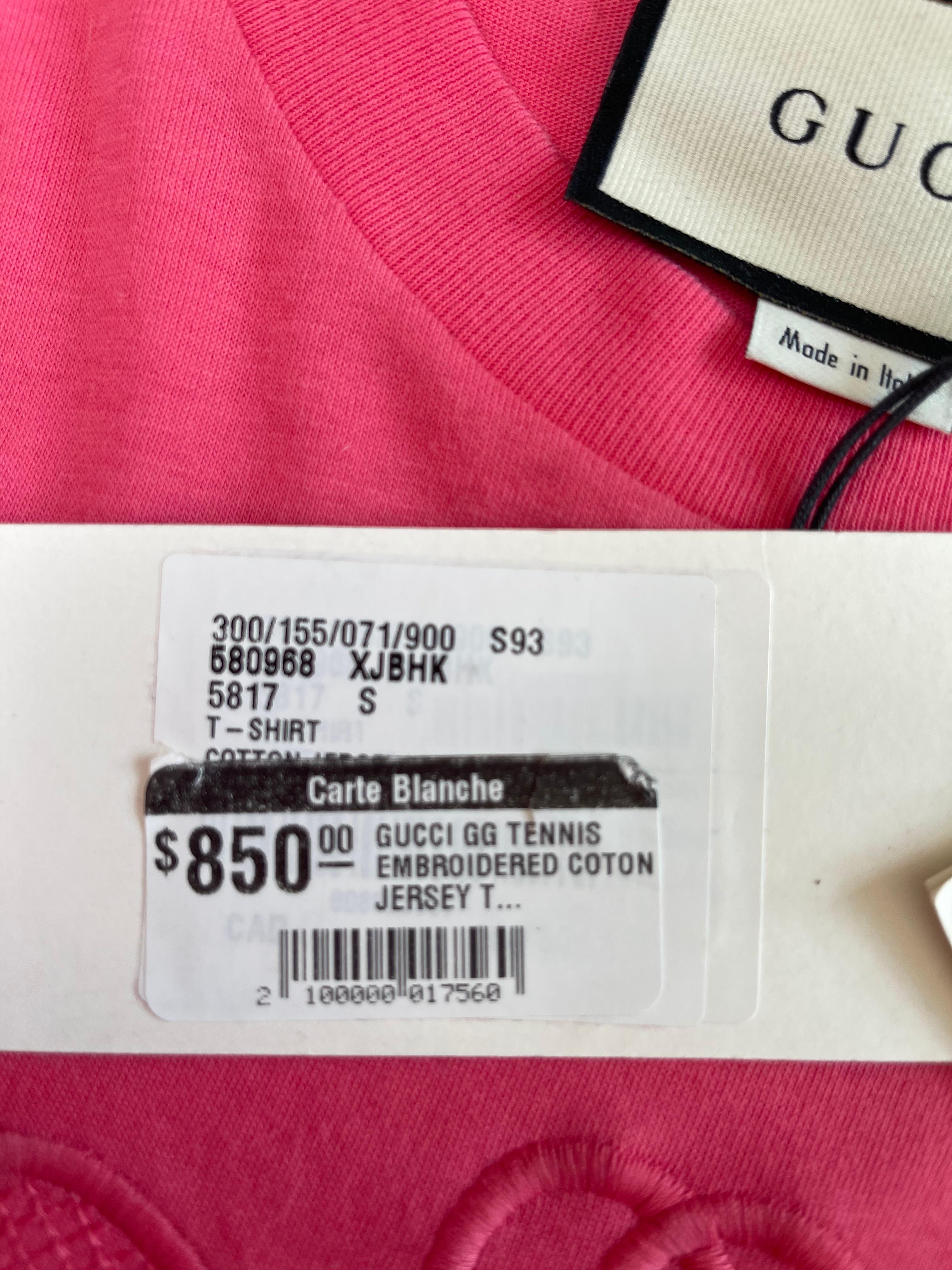 Gucci GG Tennis Pink Cotton Logo T-Shirt - Small (580968) 1