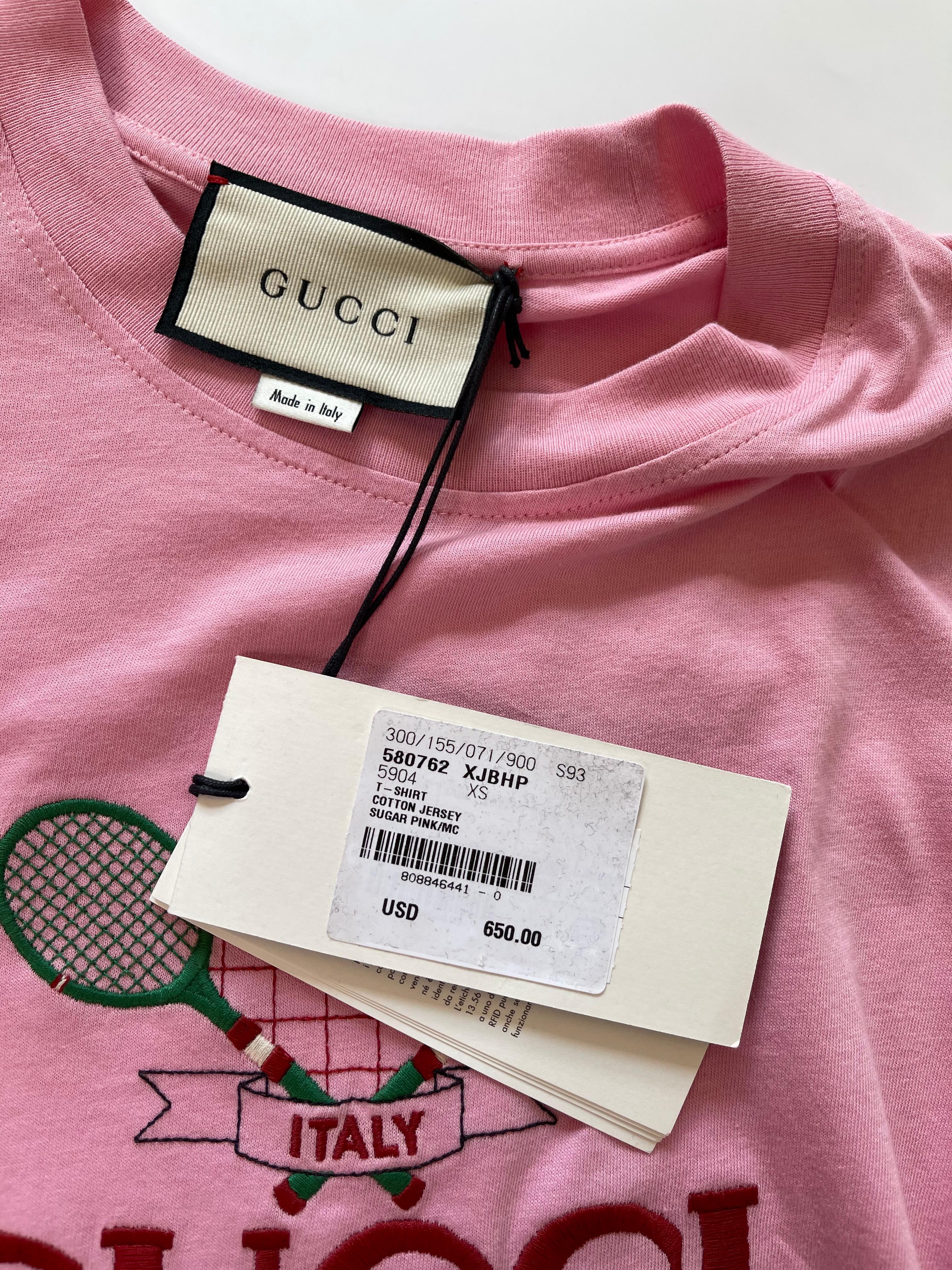 Women's  Gucci GG Tennis Sugar Pink Cotton Logo T-Shirt - XS (580762)