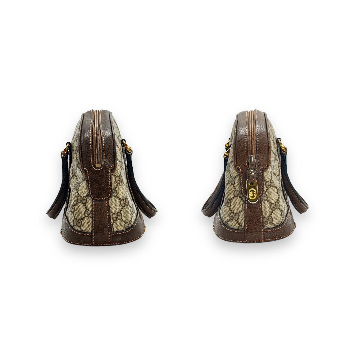 Black Gucci GG Vintage Brown Monogram Dome Top Handle Bag For Sale