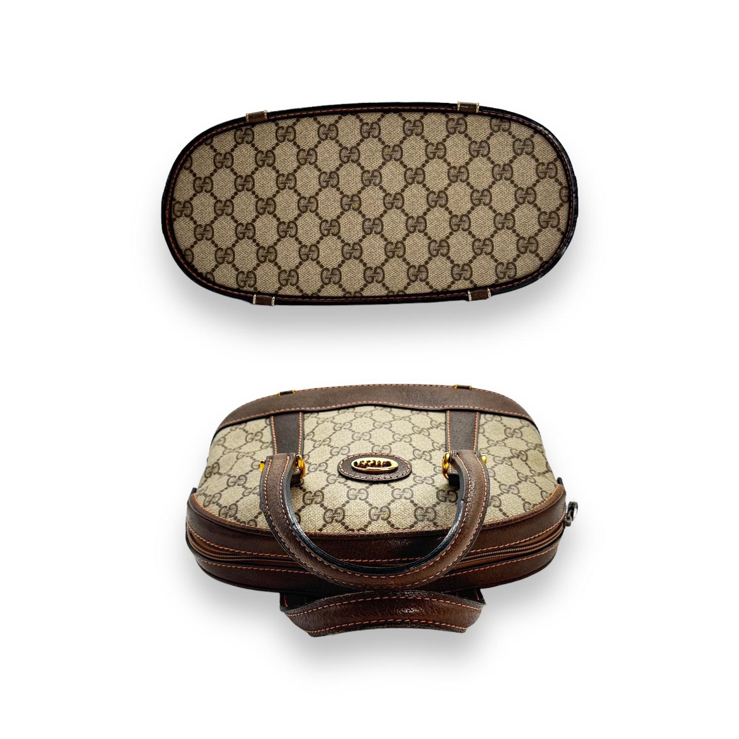 Gucci GG Vintage Brown Monogram Dome Top Handle Bag In Good Condition For Sale In Scottsdale, AZ