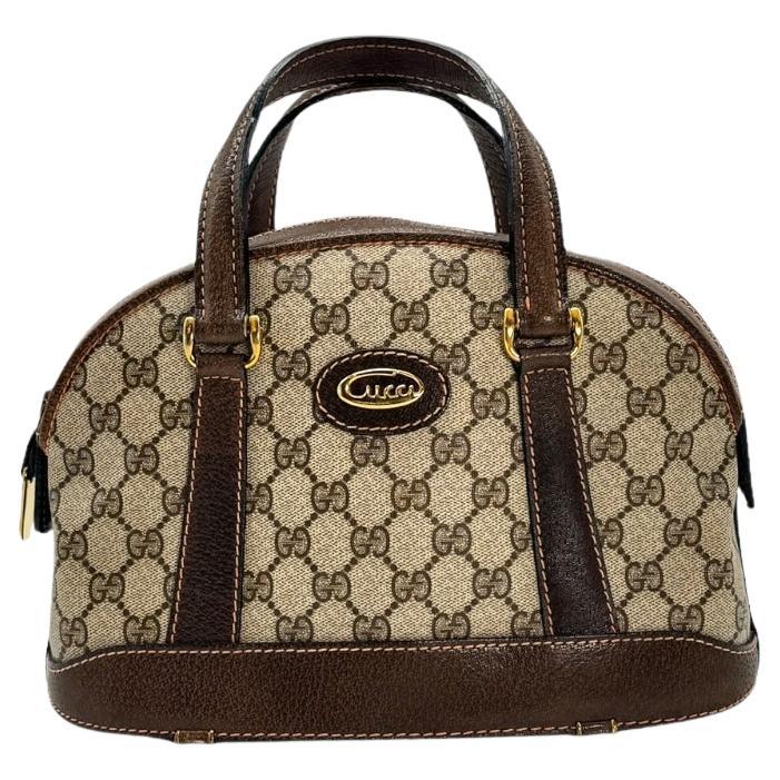 Gucci GG Vintage Brown Monogram Dome Top Handle Bag For Sale