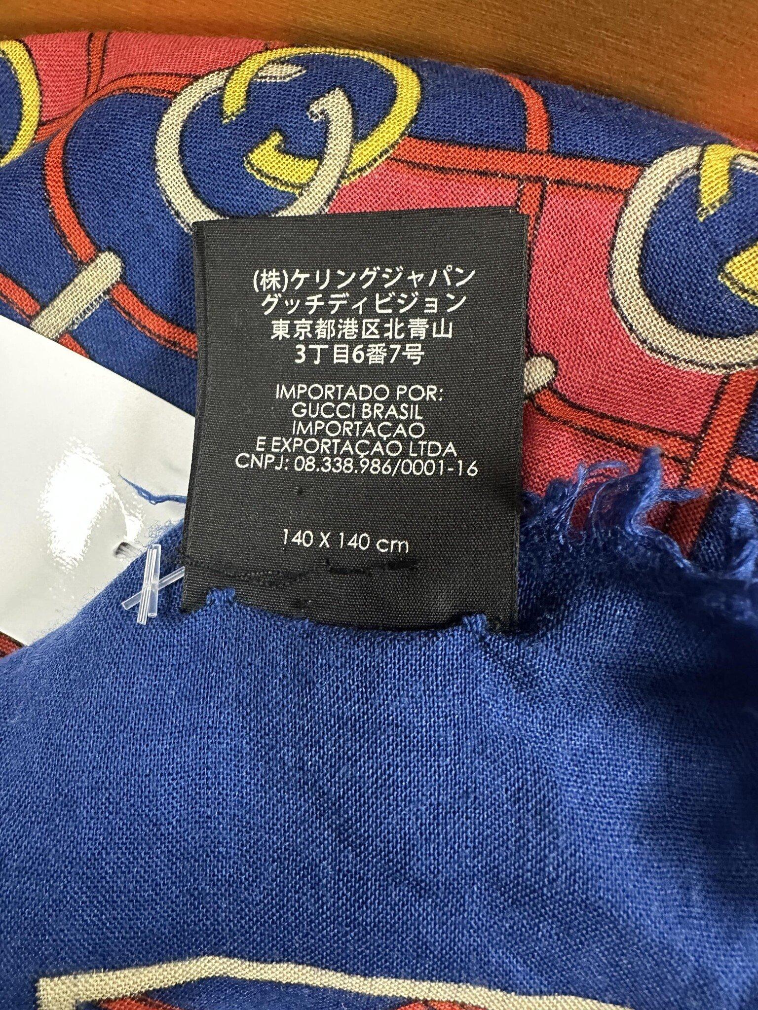 Blue Gucci GG Waves Rhombus Navy Wool Silk Scarf For Sale