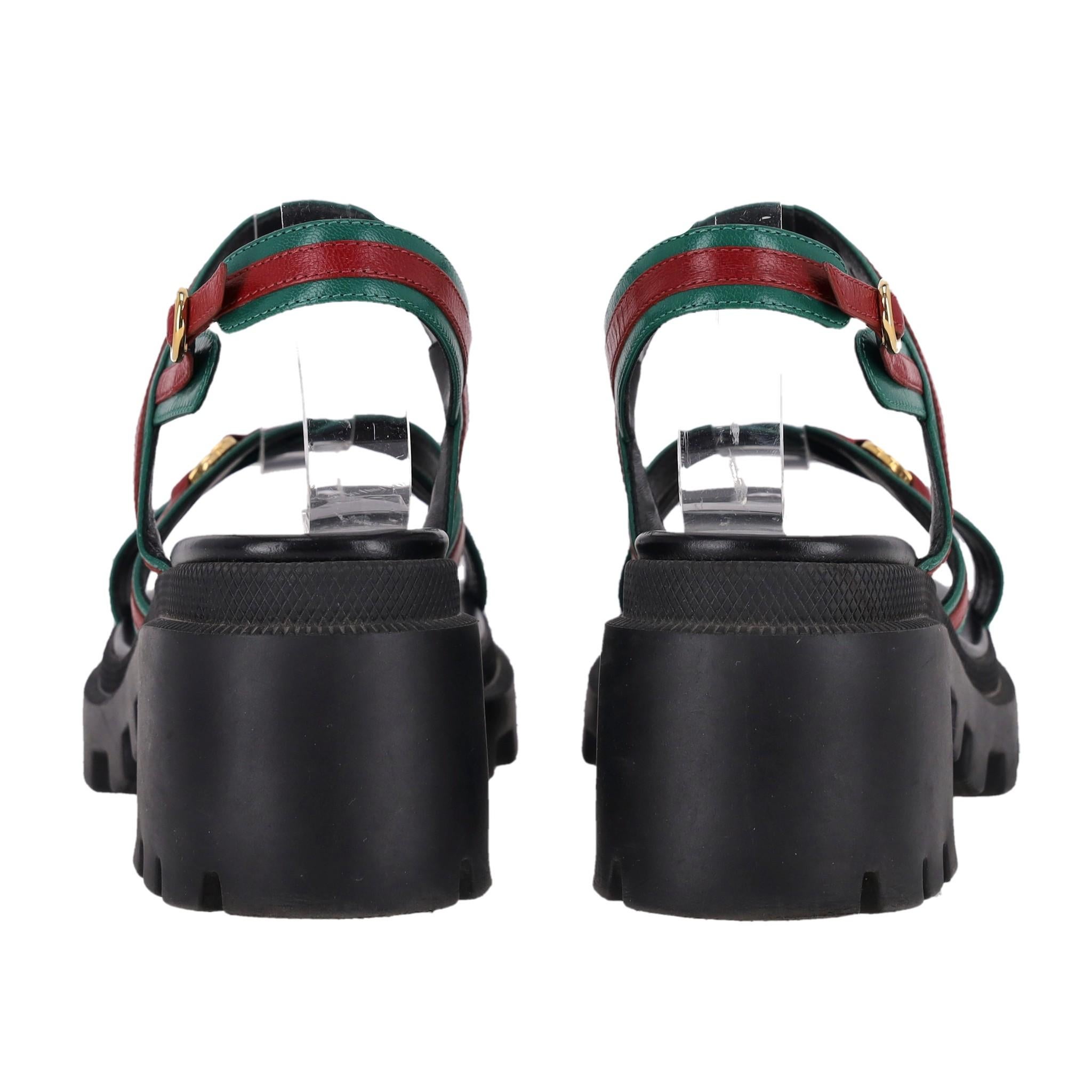 Gucci GG Web Stripe Nappa Leather Lug Sole Sandals In Good Condition For Sale In London, GB