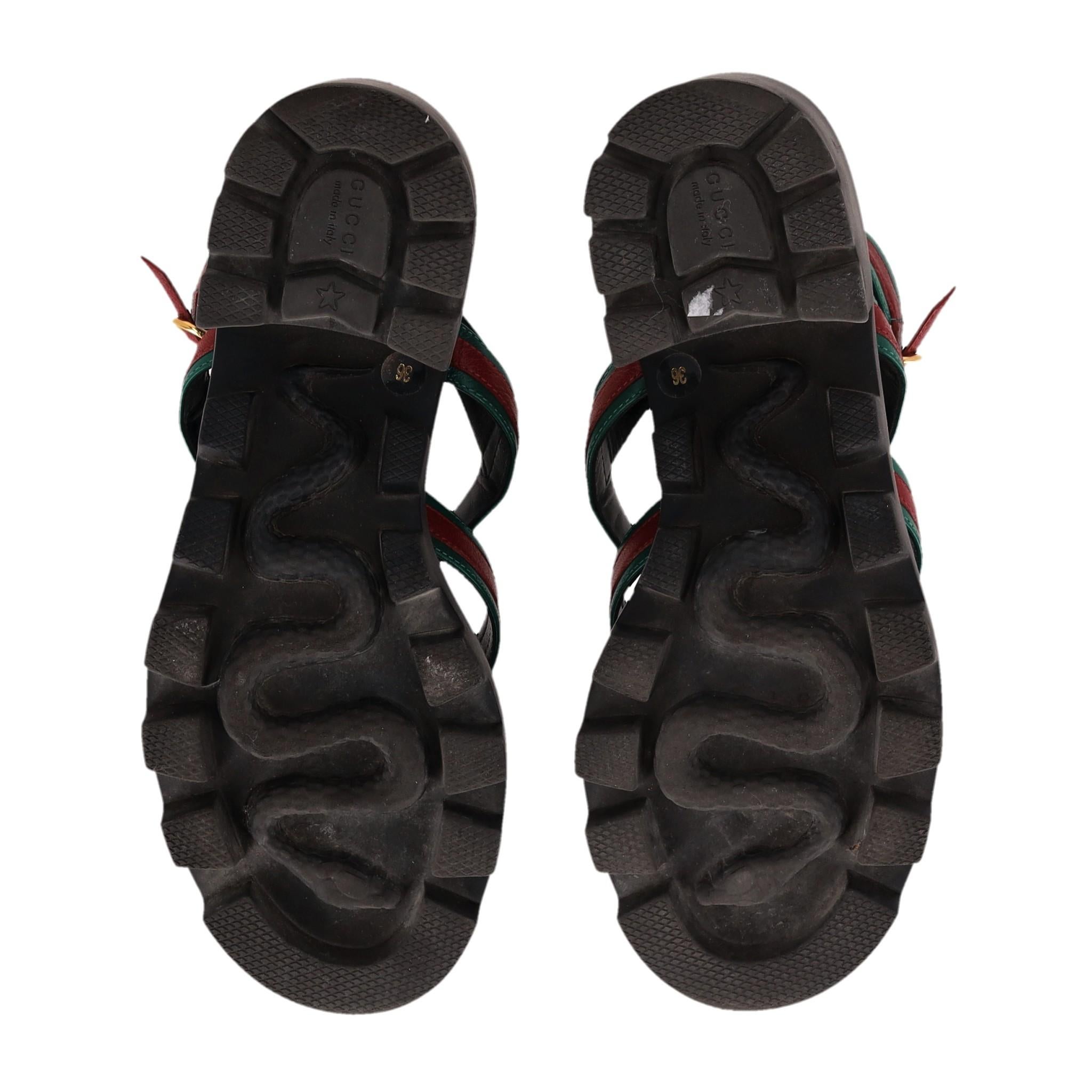 Women's Gucci GG Web Stripe Nappa Leather Lug Sole Sandals For Sale