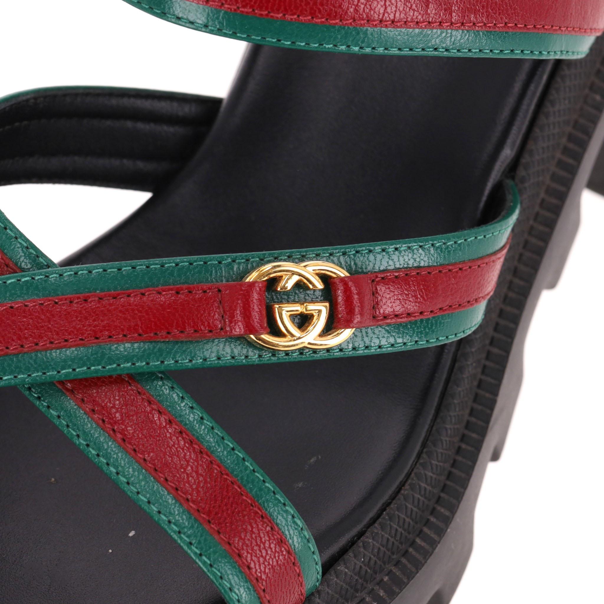 Gucci GG Web Stripe Nappa Leather Lug Sole Sandals For Sale 1