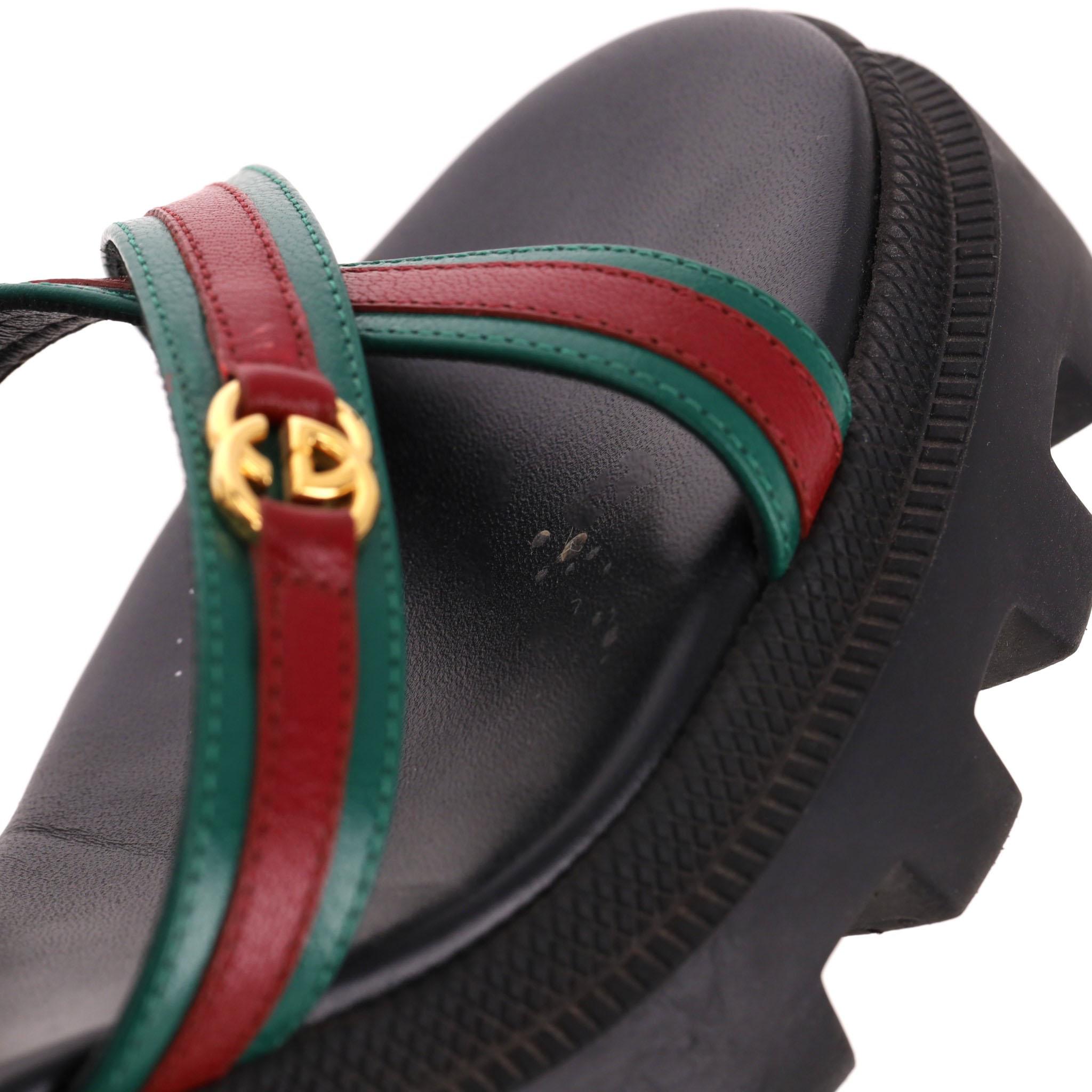 Gucci GG Web Stripe Nappa Leather Lug Sole Sandals For Sale 4