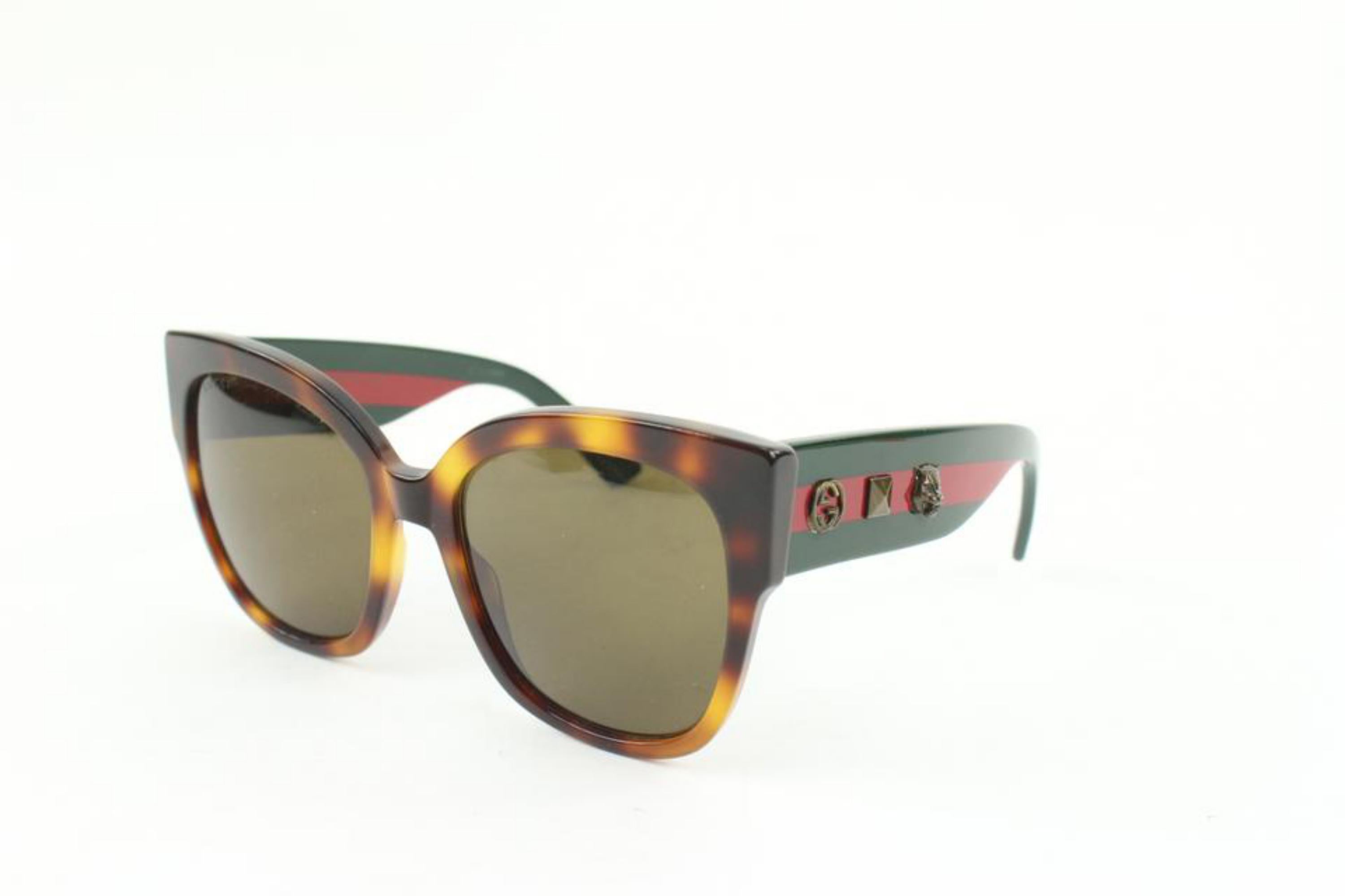 Gray Gucci GG0059S Red Green Web Tiger Star Icon Havana Sunglasses 8g228s