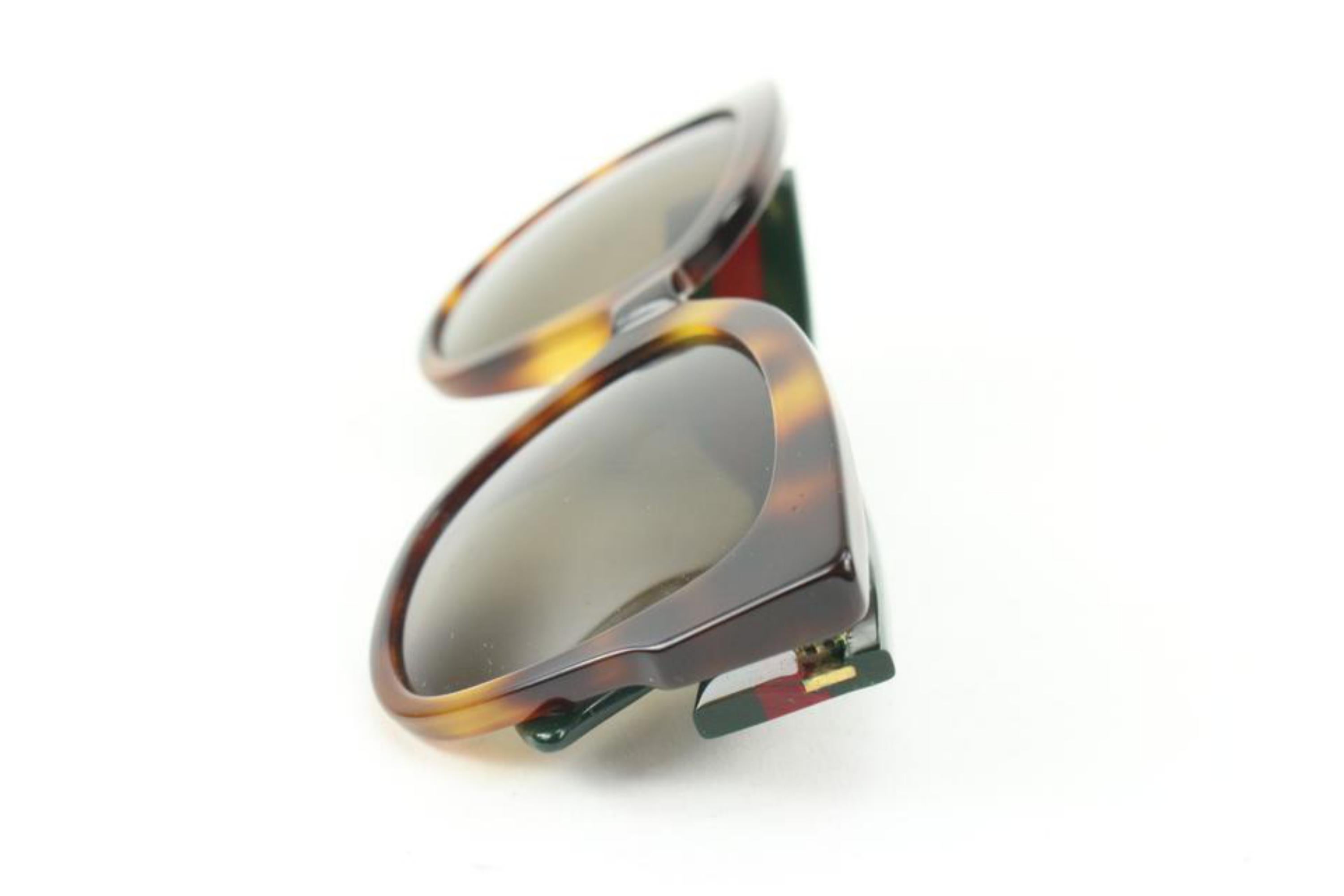 Gucci GG0059S Red Green Web Tiger Star Icon Havana Sunglasses 8g228s In Good Condition In Dix hills, NY