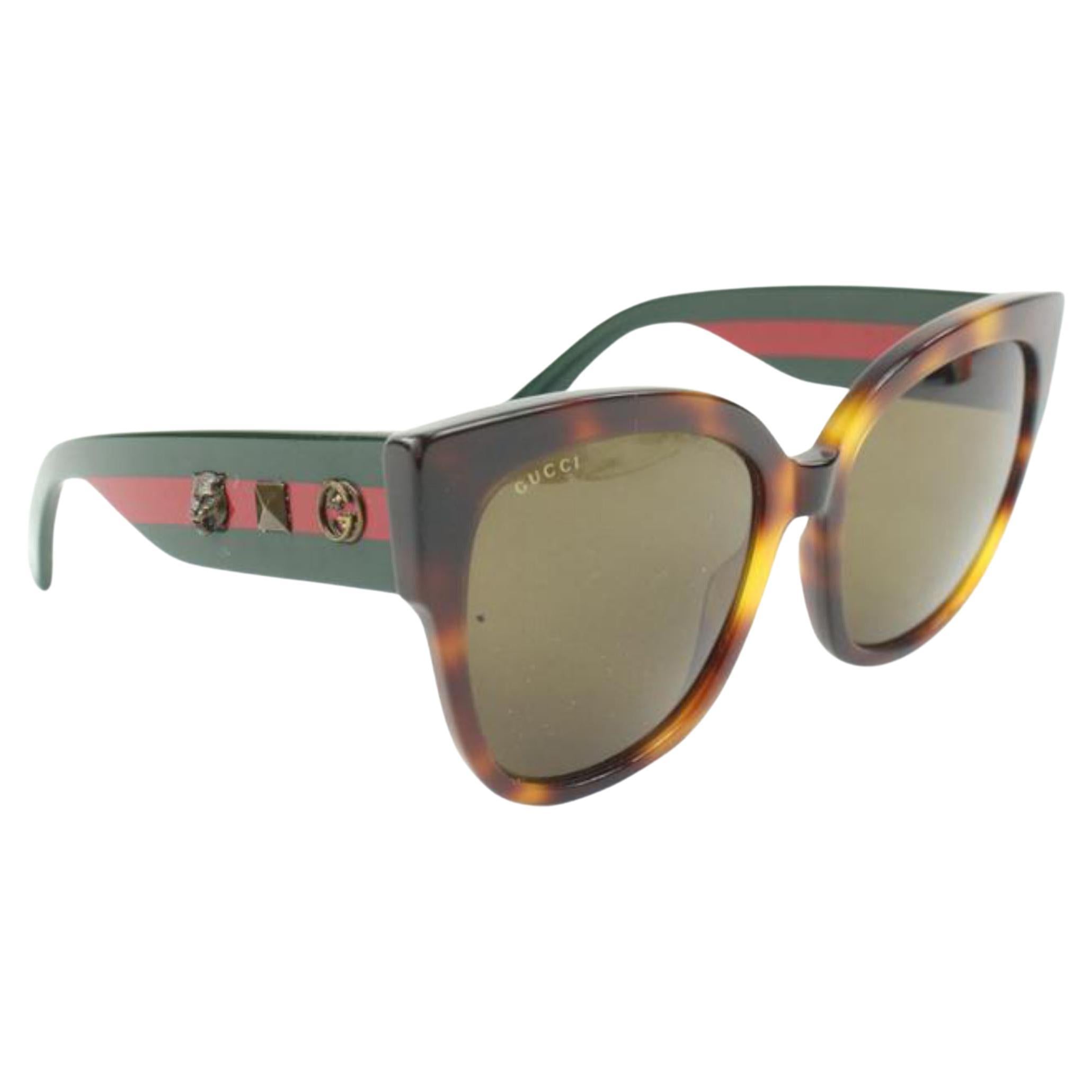 Gucci GG0059S Red Green Web Tiger Star Icon Havana Sunglasses 8g228s