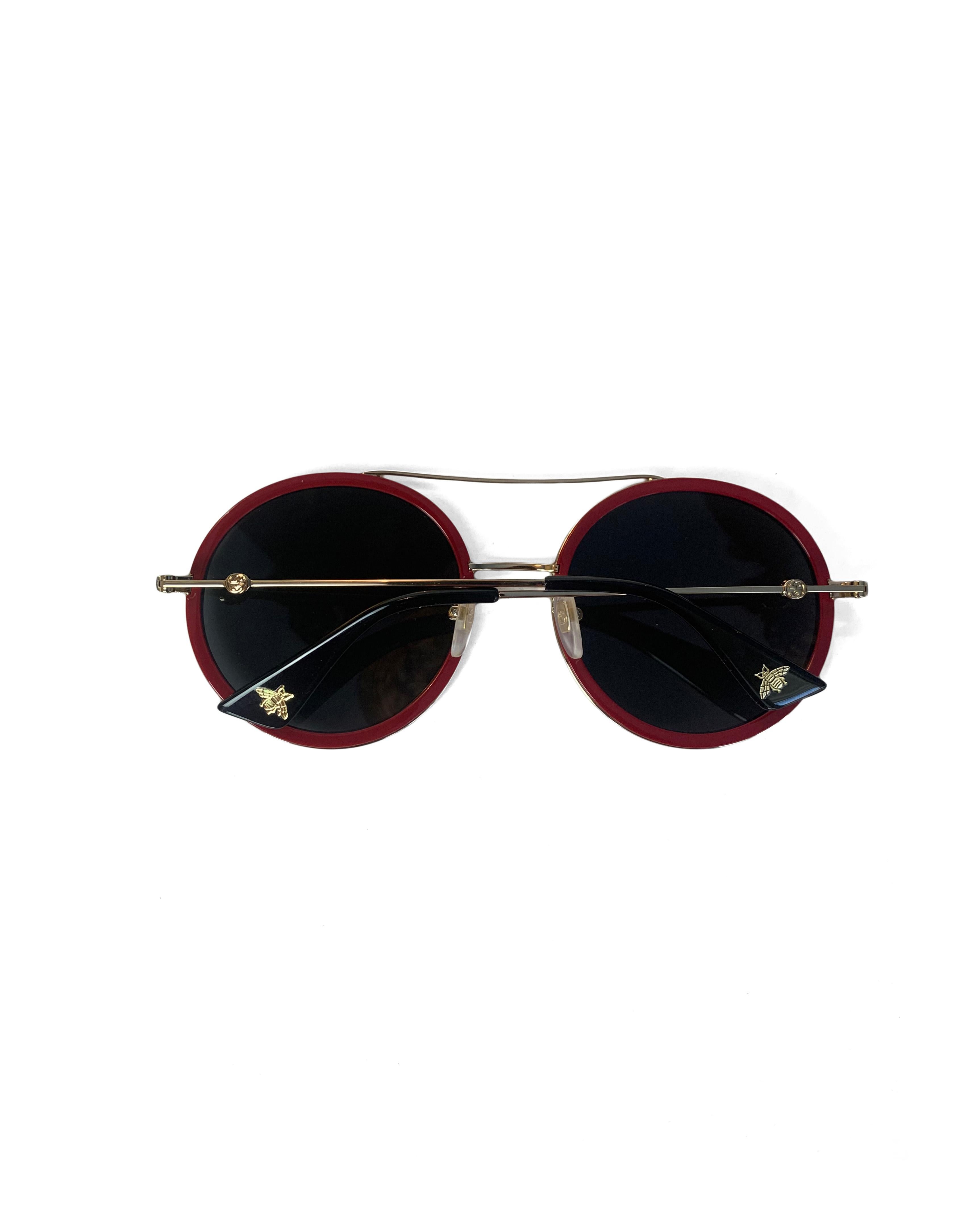 Black Gucci GG0061S Red Crystal Studded Round Frame Sunglasses