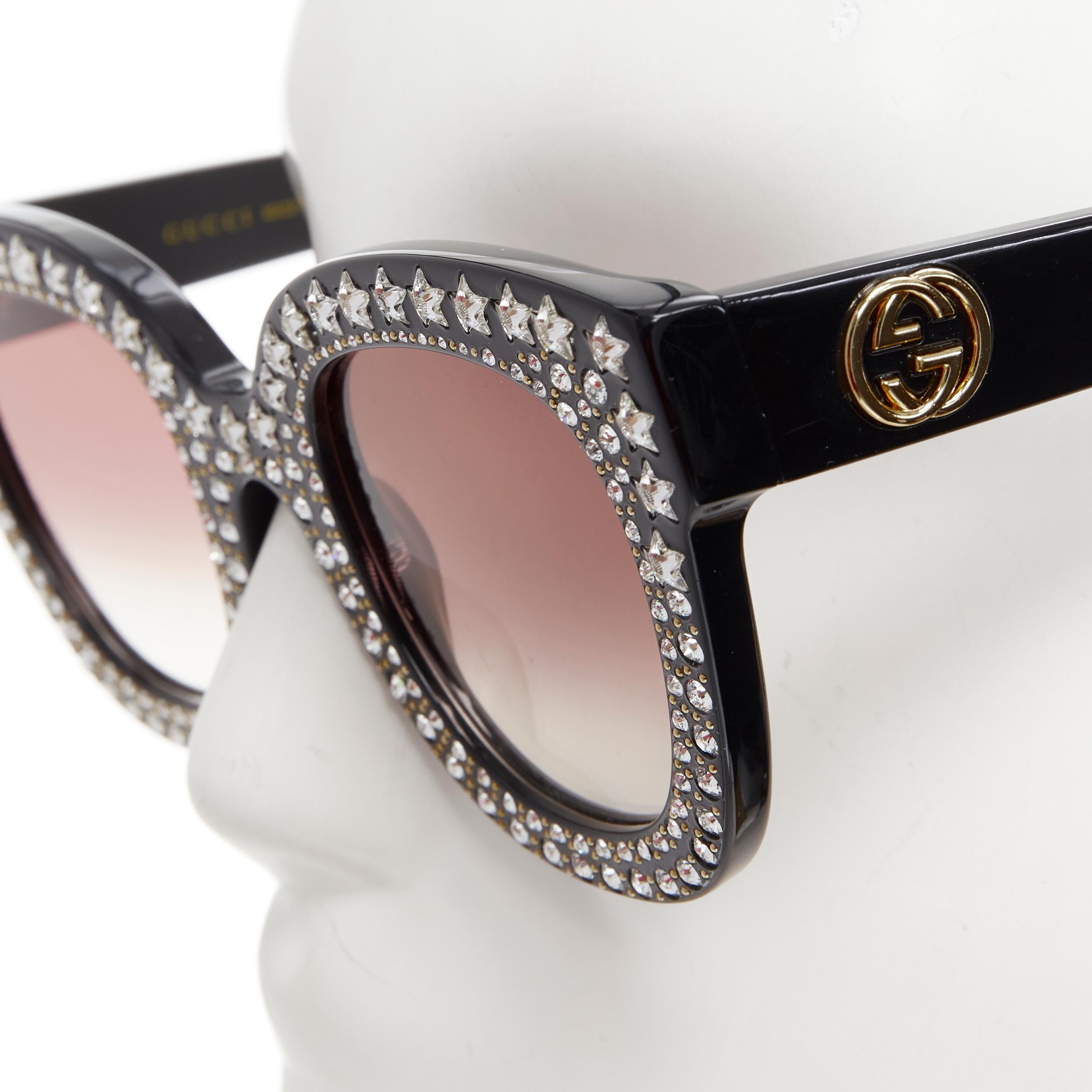 GUCCI GG0116S star crystal embellished GG brown gradient oversized sunglasses 
Reference: TGAS/B02099 
Brand: Gucci 
Designer: Alessandro Michele 
Material: Plastic 
Color: Brown 
Pattern: Solid 
Extra Detail: Star shaped crystals. GG logo. 
Made