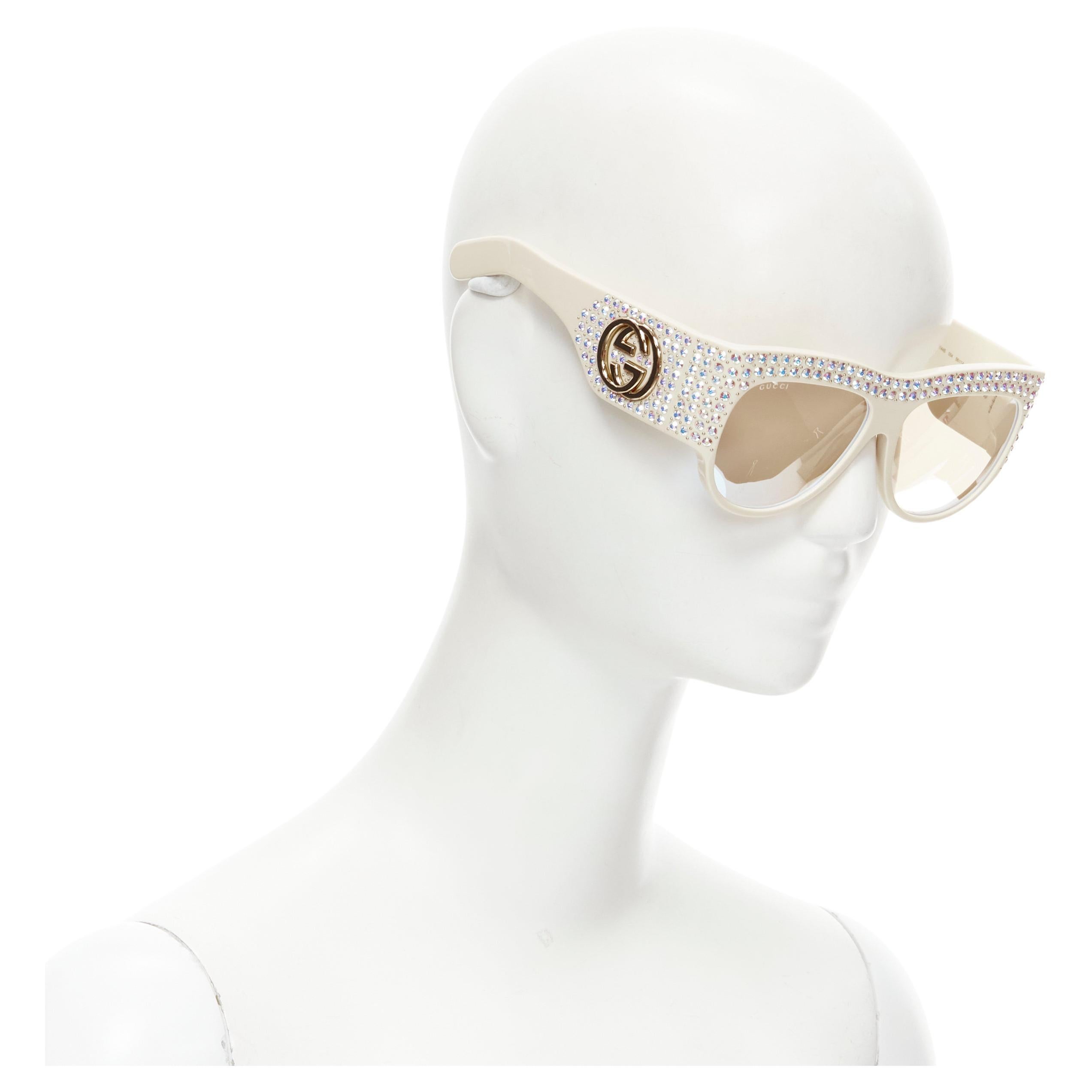 GUCCI GG0144S white crystal rhinestone GG logo reflective oversized sunglasses