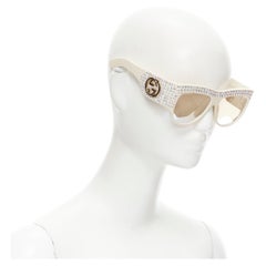 GUCCI GG0144S white crystal rhinestone GG logo reflective oversized sunglasses