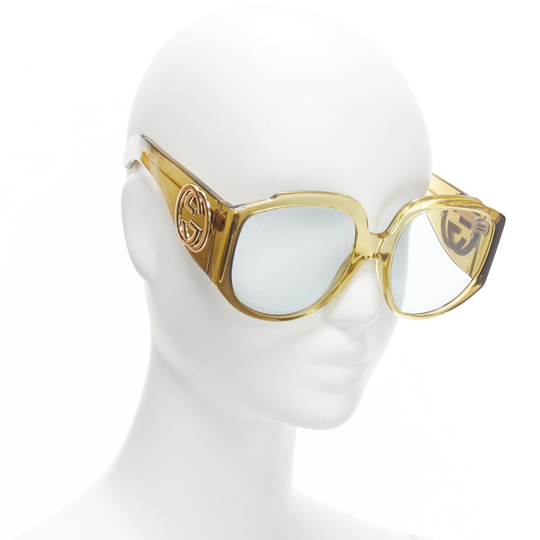 Gray GUCCI GG0151S GG logo yellow acetate oversized GG sunglasses For Sale