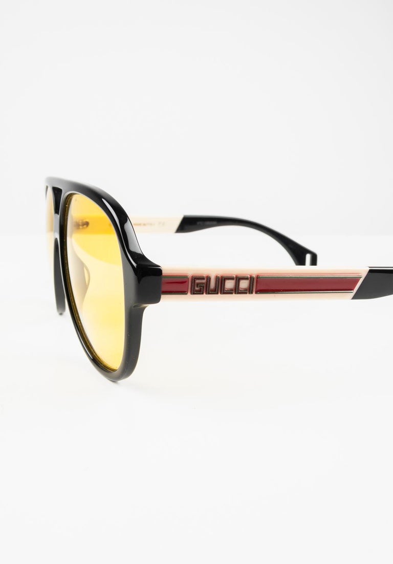 Gucci GG0463S 001 Yellow Lenses Men Sunglasses, S849 at 1stDibs