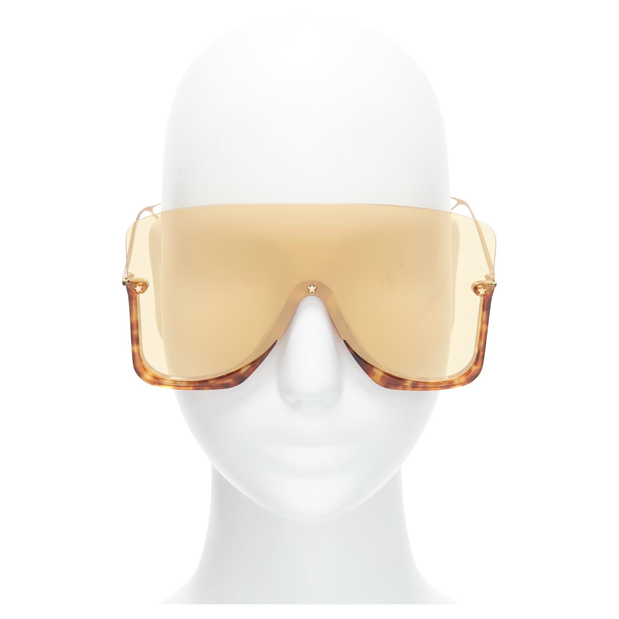 GUCCI GG0540S Blonde Havana brown oversized shield sunglasses
