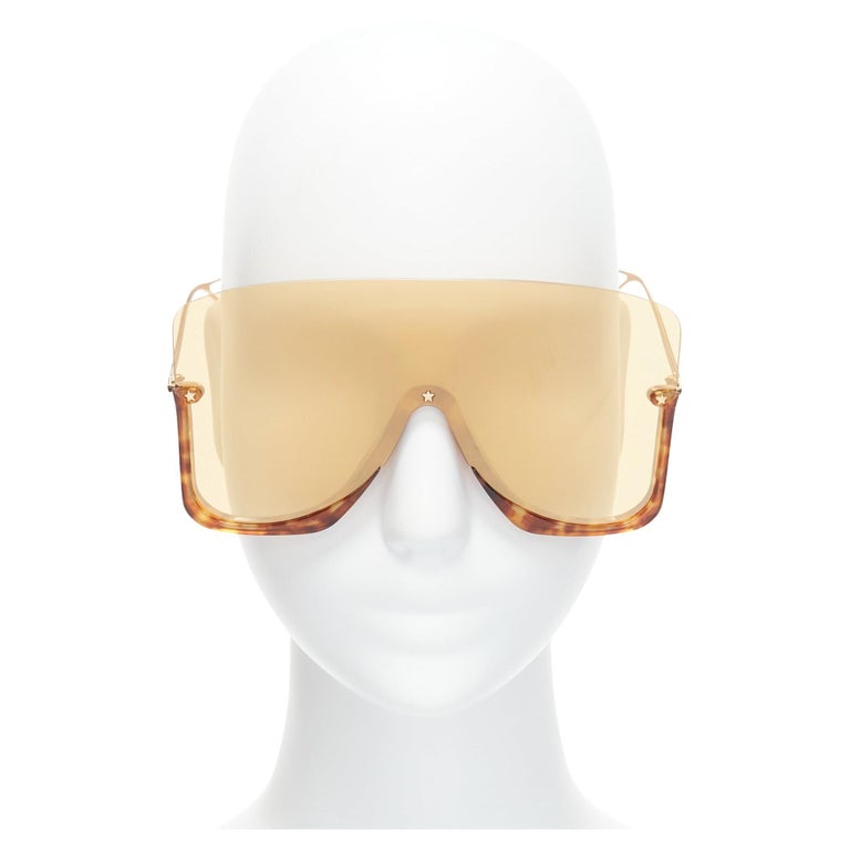 GUCCI GG0540S Blonde Havana brown oversized shield sunglasses