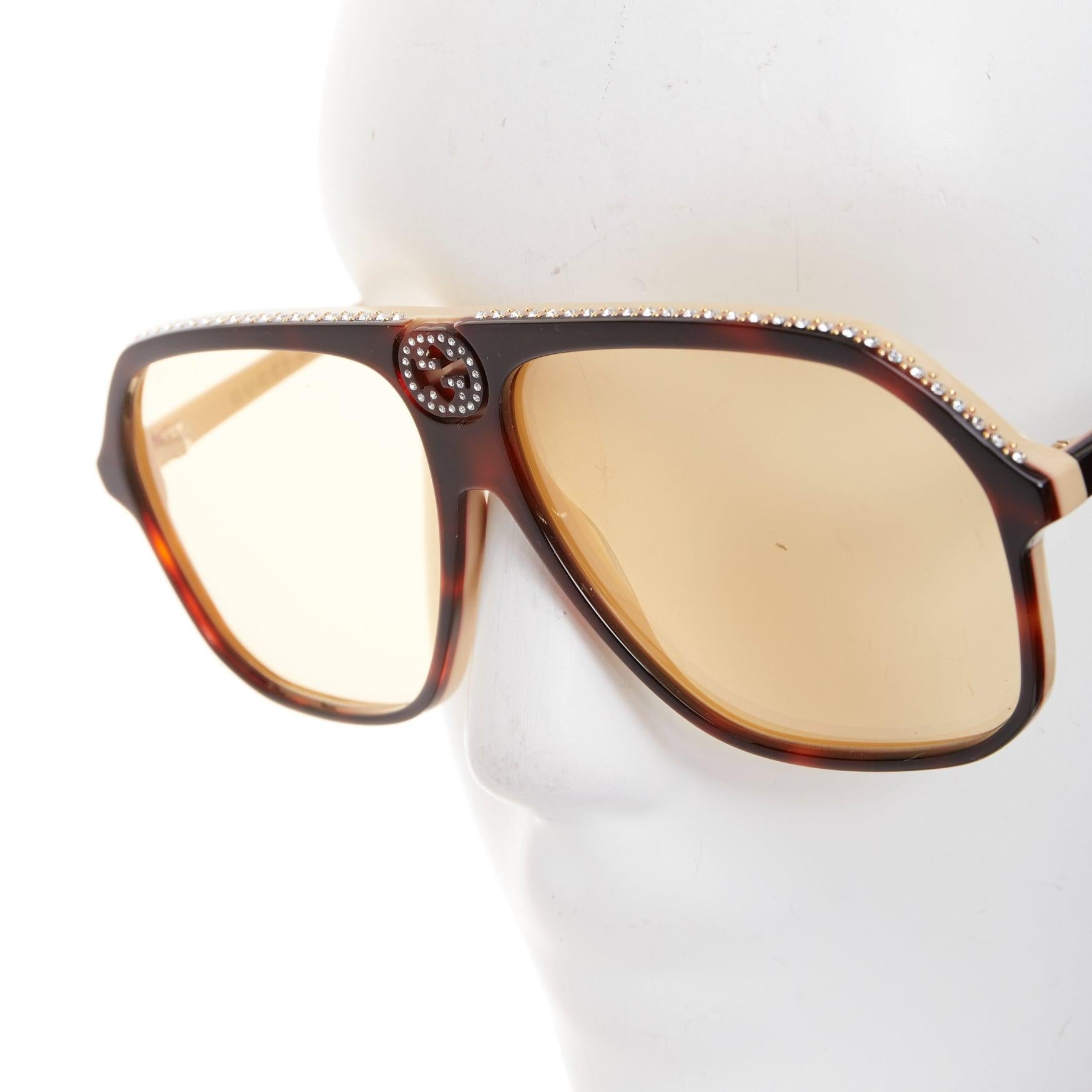 Donna Gucci GG0734S occhiali da sole in acetato tartaruga marrone con logo GG in cristallo in vendita