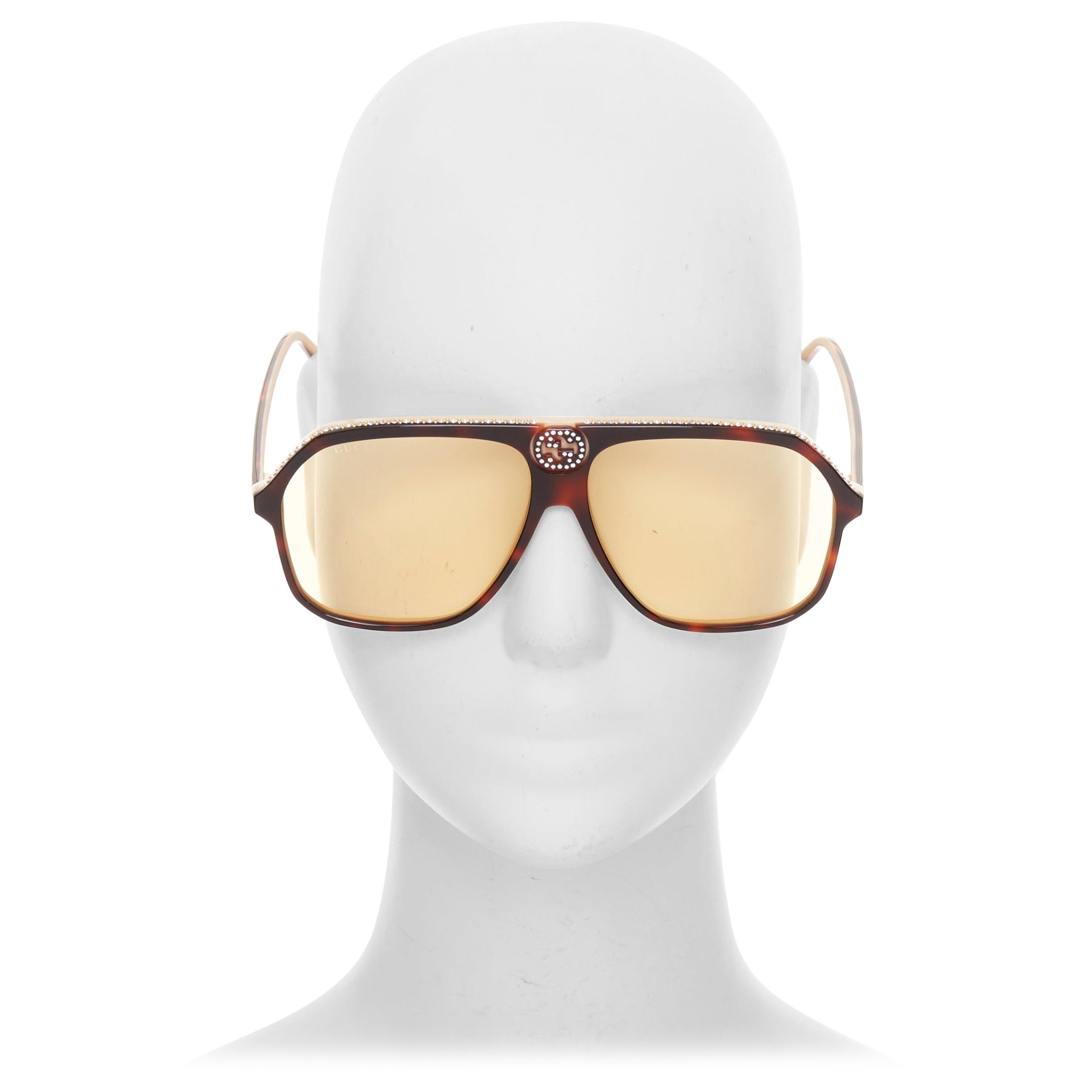 Gucci GG0734S occhiali da sole in acetato tartaruga marrone con logo GG in cristallo in vendita