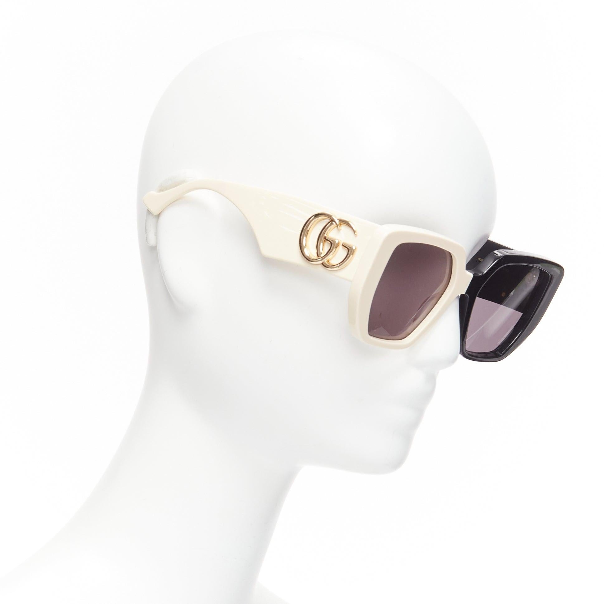 Black GUCCI GG0956S black cream cruella bicolor square oversiezd sunnies For Sale