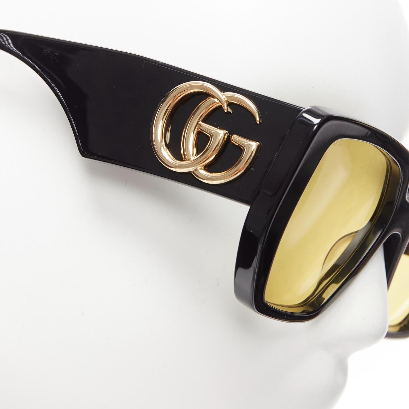 GUCCI GG0956S black gold GG logo yellow lens oversized sunglasses For Sale 1