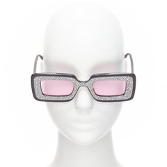 GUCCI GG0974S silver crystal frame pink lens rectangular sunnies